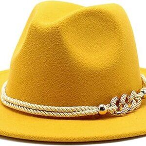 Gossifan Lady Fashion Wide Brim Felt Fedora Panama Hat with Ring Belt